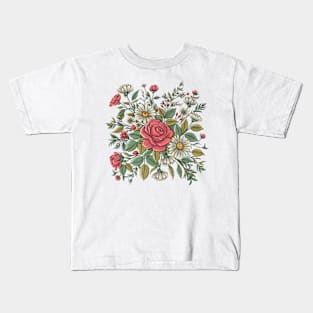 Roses and Daisies Flowers Kids T-Shirt